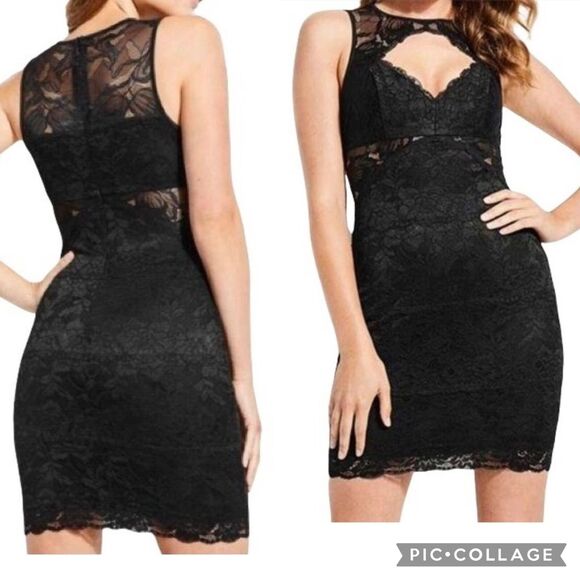Guess Womens Bodycon Cocktail Dress Silvana Lace Cutout Stretch Black Small - Picture 2 of 16